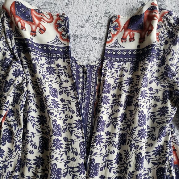 Love Bonito Blue White Red Elephant Boho Pathyia Romper Playsuit Shorts - Picture 12 of 15